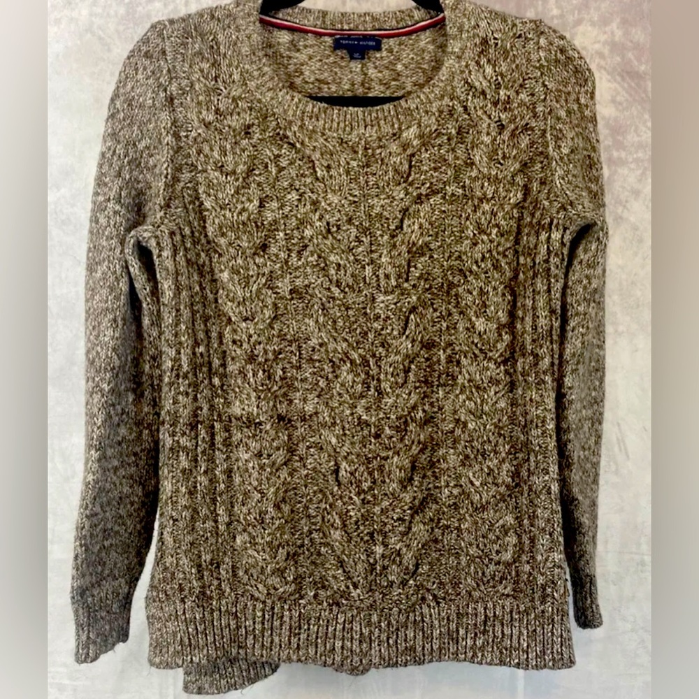Tommy Hilfiger Women's Sz S Brown Cable Knit Sweater Coastal Grandma